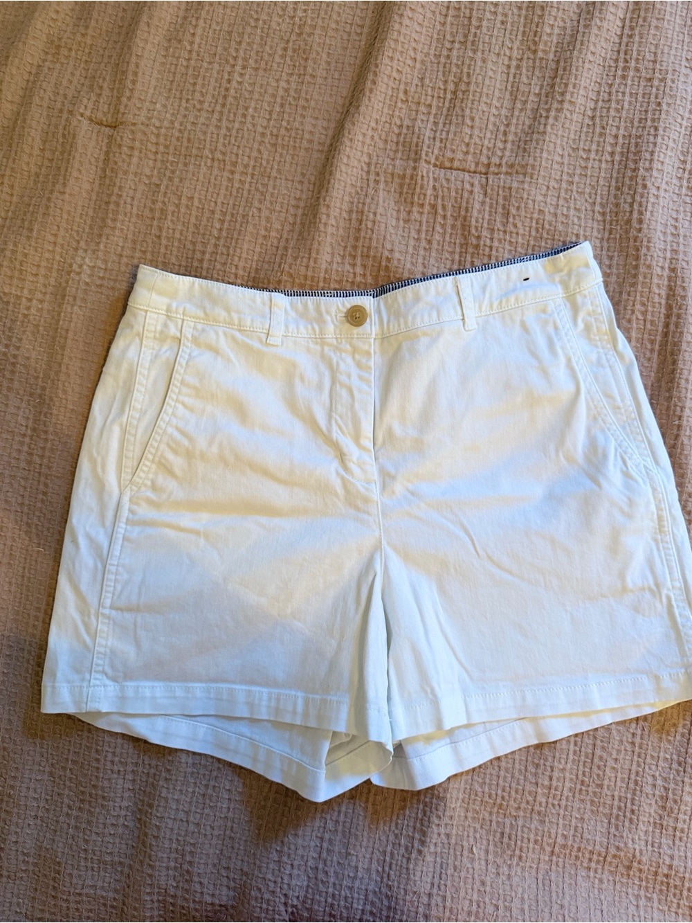 J Crew White Chino Shorts Striped Waistband Mid Rise Cotton Size 6